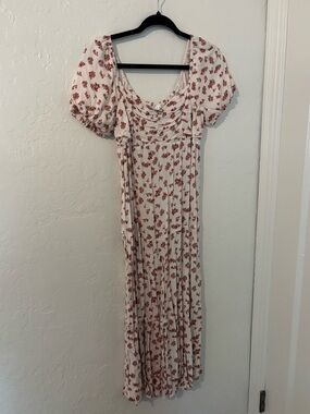 Cream Maxi Dress with Rust Floral Print and Puff Sleeves